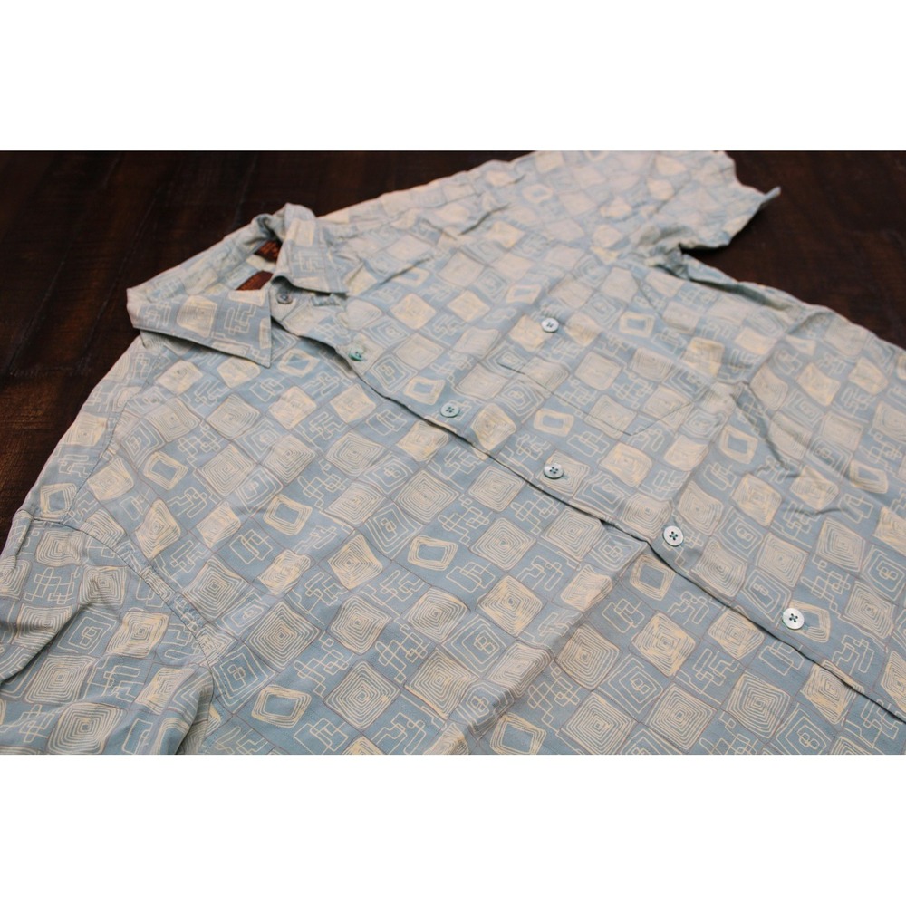 Tori Richard Shirt Mens Medium Blue‎ Geometric Hawaiian Short Sleeve Button Up
